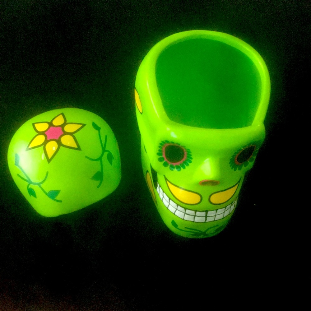 Mexican Hand Painted  Green Day of the Dead 3D SUGAR Skull /Trinket Box - Picture 6 of 10